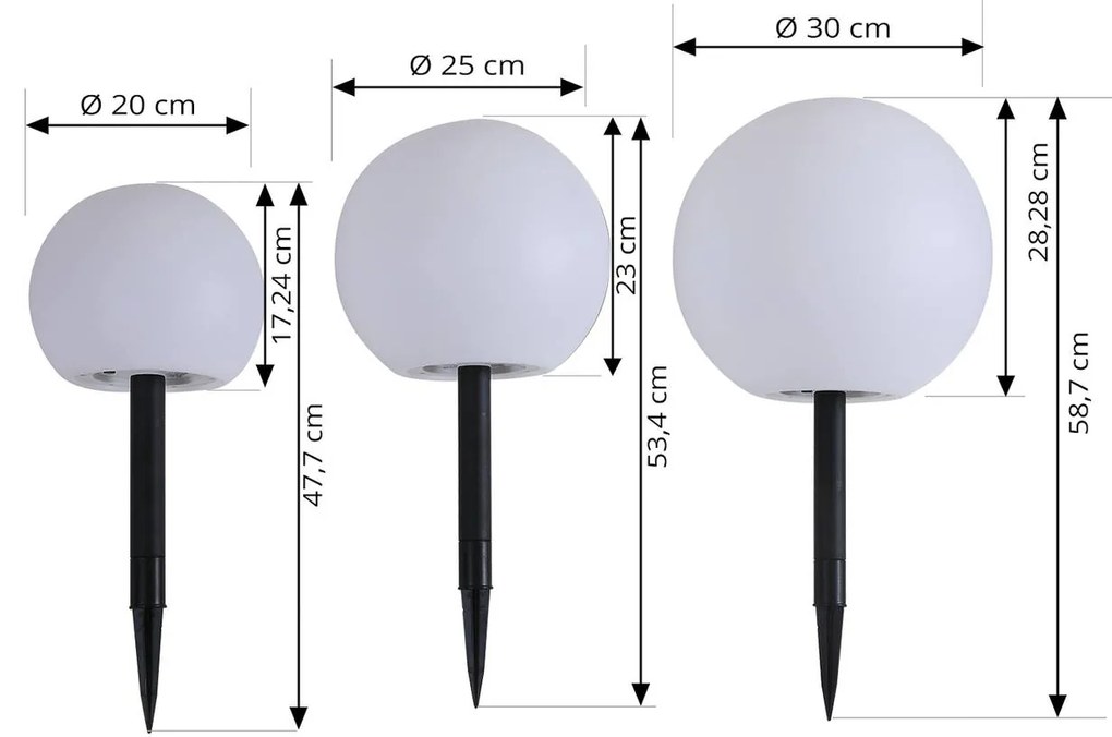 Lampade LED solari Lago di Lindby, set di 3, globi, picchetto a terra, bianco