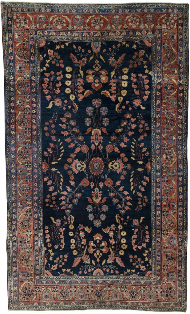 Sarouk Tappeto 360x220 Blu (Iran) Annodato A Mano