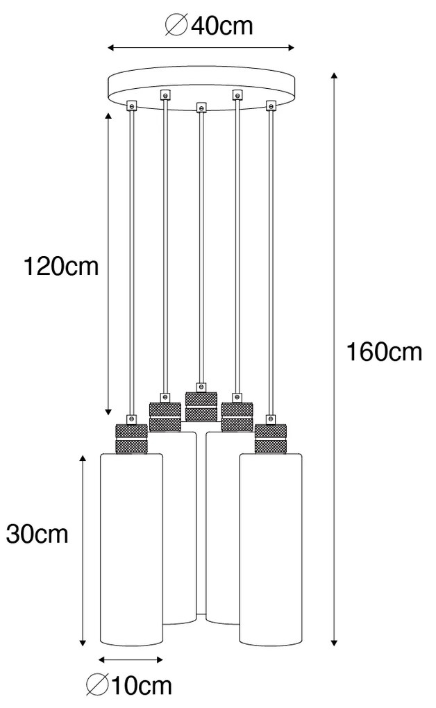 Lampada a sospensione smart nera con vetro fumé incl. 5 Wifi A60 - Stavelot