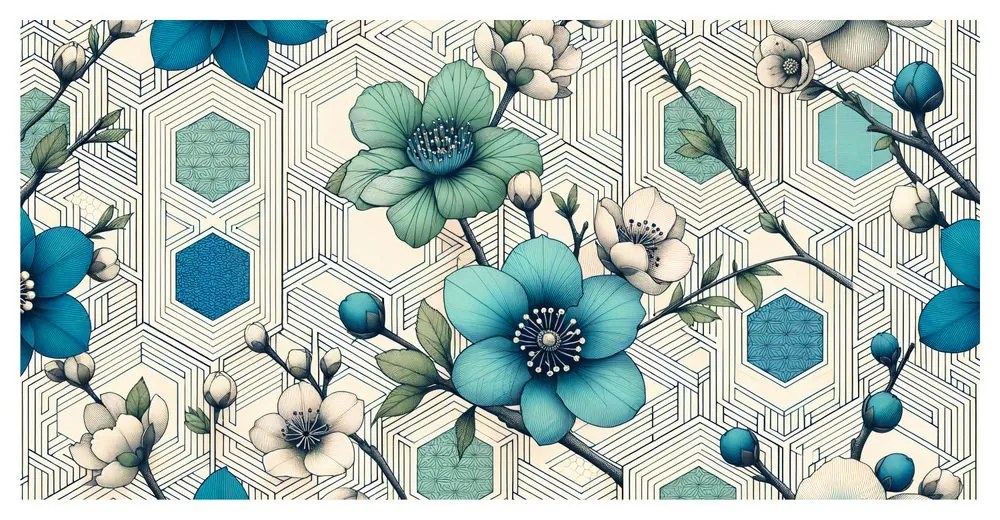 Quadro su tela – Combinazione di fiori e geometria