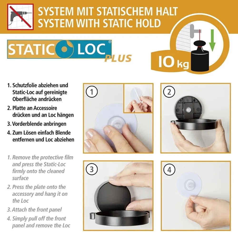 Porta carta igienica Static-Loc® nero Pavia - Wenko