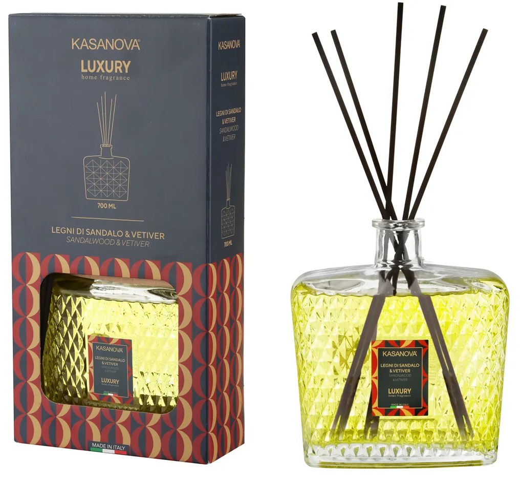 Diffusore per ambienti Legni Sandalo e Vetiver con bastoncini 700 ml Luxury