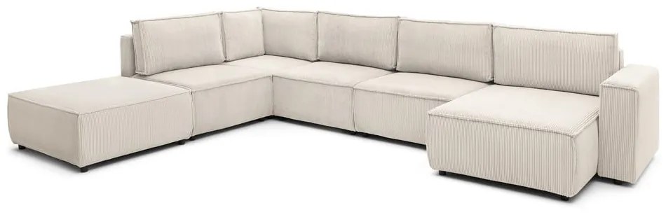 Divano angolare a U in velluto a coste color crema, angolo sinistro Nihad modular - Bobochic Paris