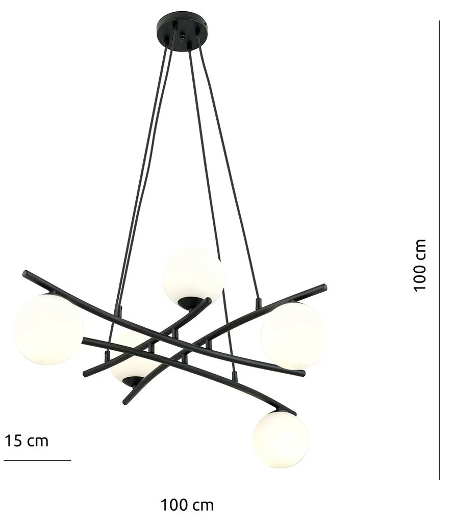 Lampadario Moderno Cadmo Acciaio Nero Bianco 5 Luci E14 Ip20