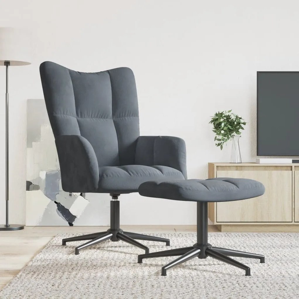 Sedia Relax Con Poggiapiedi Grigio Scuro İn Velluto /
