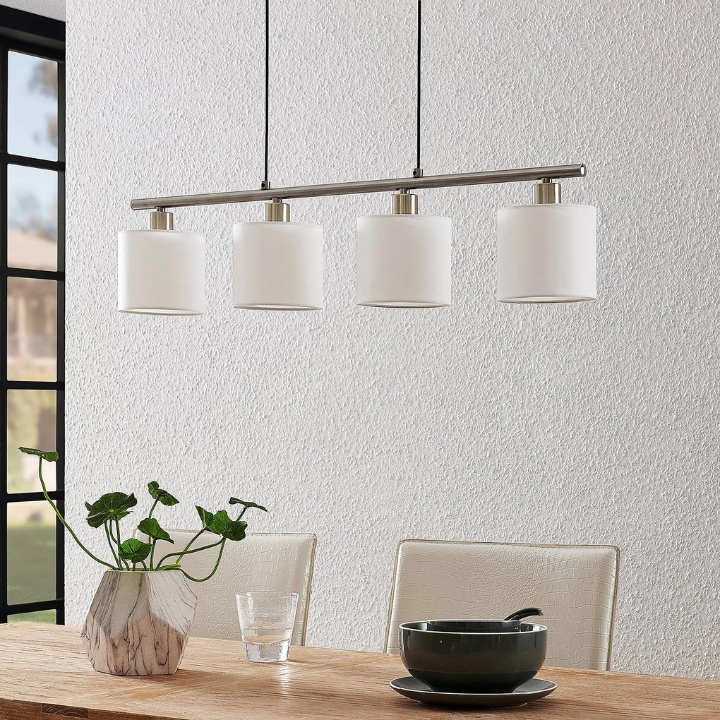 Lindby lampada a sospensione Stannis, 75 cm, bianco, a 4 luci, tessile