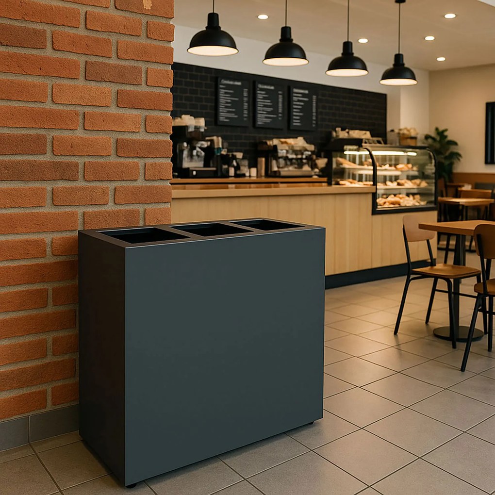 Pattumiera per Raccolta Differenziata 3 Scomparti Capacità 180 lt 90x30x80 cm in Acciaio Antracite...