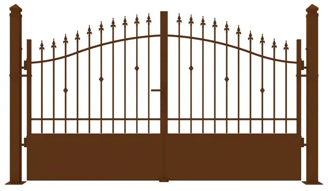 Cancello manuale battente Civetta in ferro, apertura centrale, L 308.5, H 150-180 cm, di colore ruggine