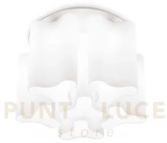 Compo plafoniera 6 luci attacco e27 l.56cm in vetro soffiato bianco