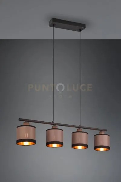 Davos sospensione metallo nero 4 paralumi tortora e oro l. 75cm 4 l...