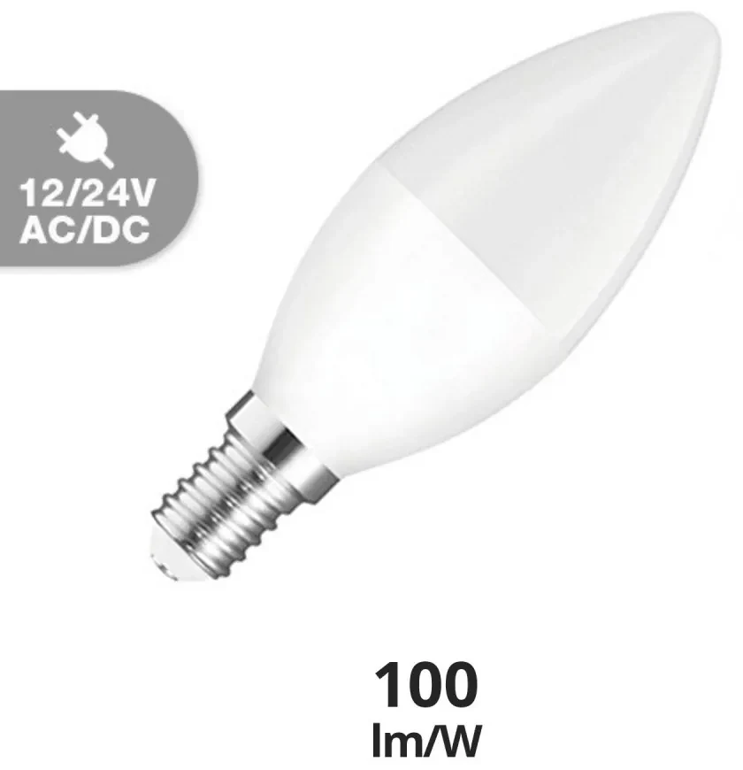 Lampadina LED E14 6W, 12/24V AC/DC, C37 Colore  Bianco Naturale 4.000K