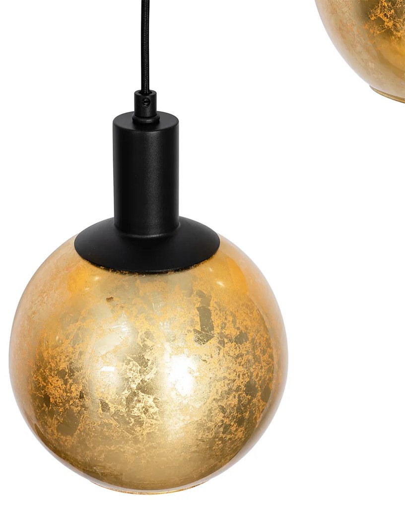 Lampada a sospensione di design nera con vetro dorato 7 luci - Bert