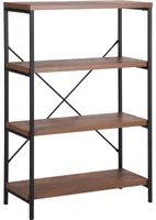 Libreria a 3 livelli in legno scuro con struttura in metallo Scaffali a giorno autoportanti Industrial Cross-Back Home