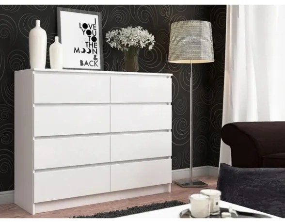 Cassettiera Credenza 140x40x100 Cm 8 Cassetti Artika Bianco Opaco
