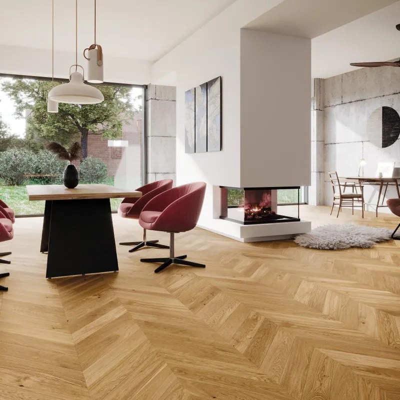 Parquet multistrato forte chevron francese M in rovere spazzolato family 0.61 m²