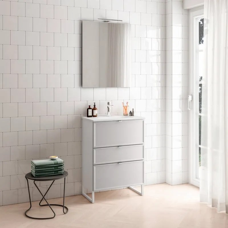 Mobile bagno da terra con lavabo L 60 x H 93 x P 46 cm bianco in mdf 3 cassetti per vasca centrale Quadra
