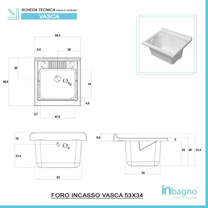 Mobile lavatoio grigio 60x50 cm vasca in resina e asse lavapanni Desya