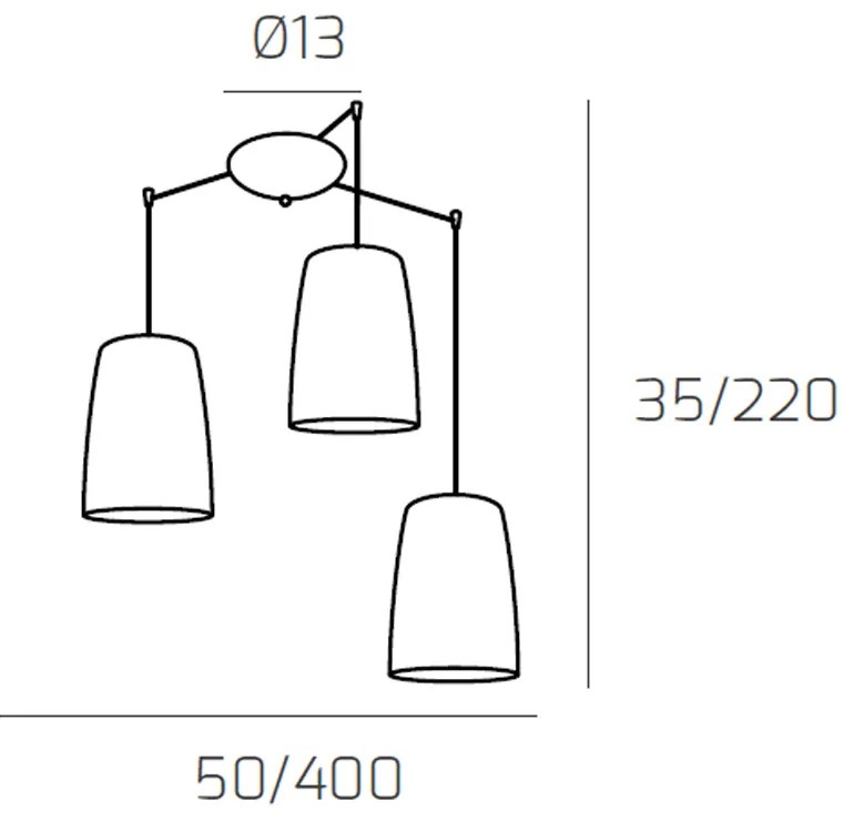 Sospensione Contemporanea Shaded Metallo Cromo Vetro Ambra E Rame 3 Luci E27