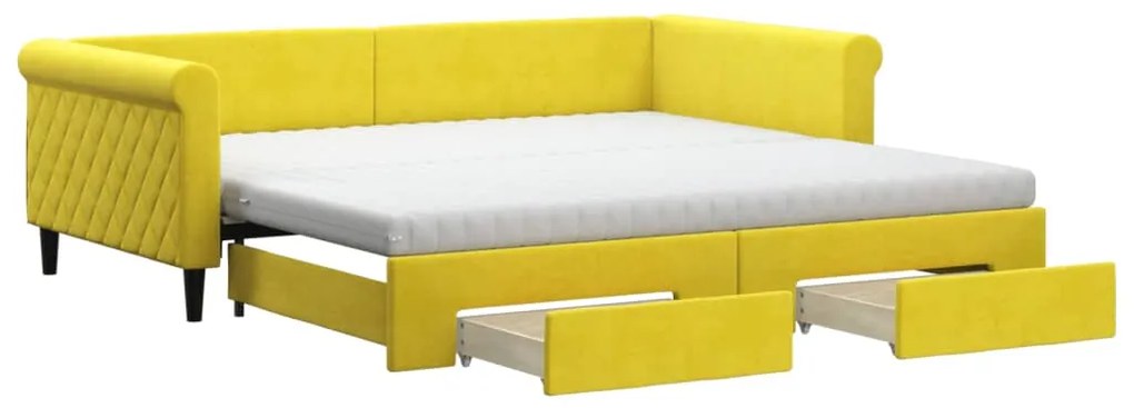 Divano Letto Estraibile con Cassetti Giallo 100x200cm Velluto