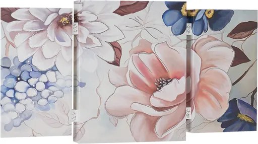 Quadro stampa su tela a TRIS 70x140 cm telaio in legno con disegno floreale Rosa