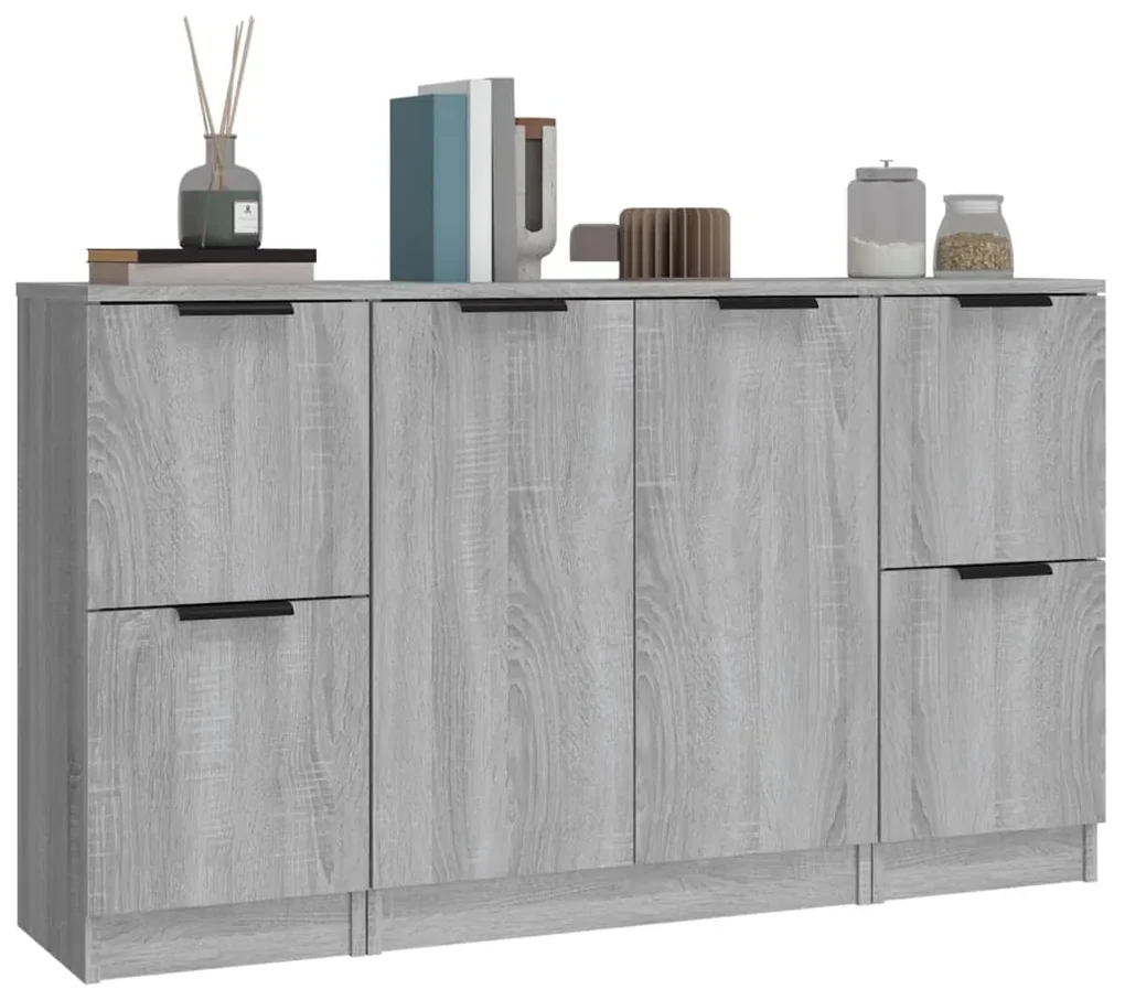 Credenze 3 pz grigio sonoma in legno multistrato