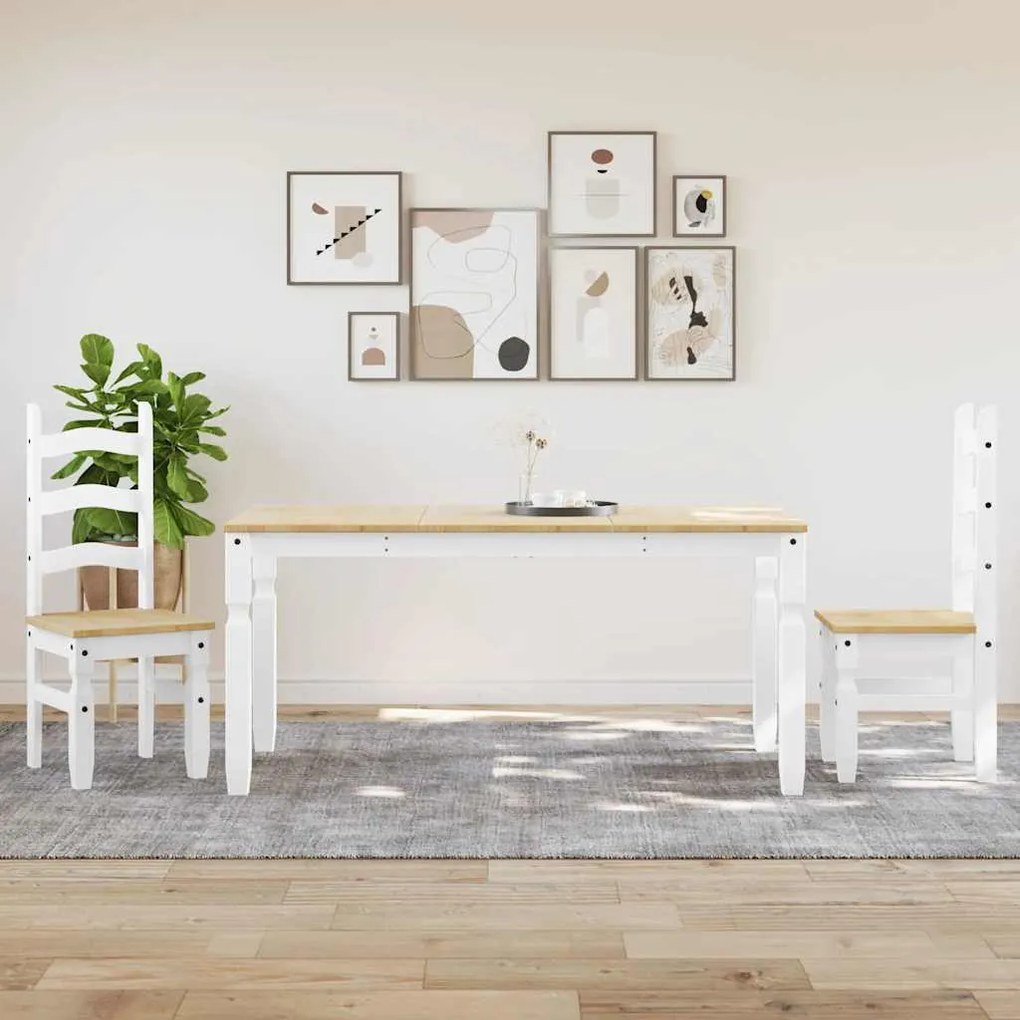 Set Da Pranzo 3 Pz Panama Bianco İn Legno Massello Di Pino /