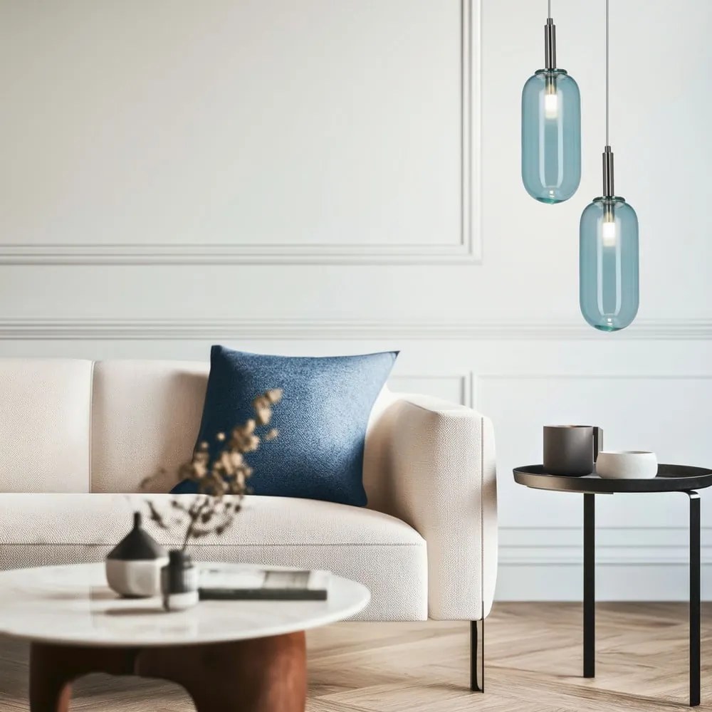 Lampadario LED blu con paralume in vetro ø 13 cm Fiuggi – Candellux Lighting