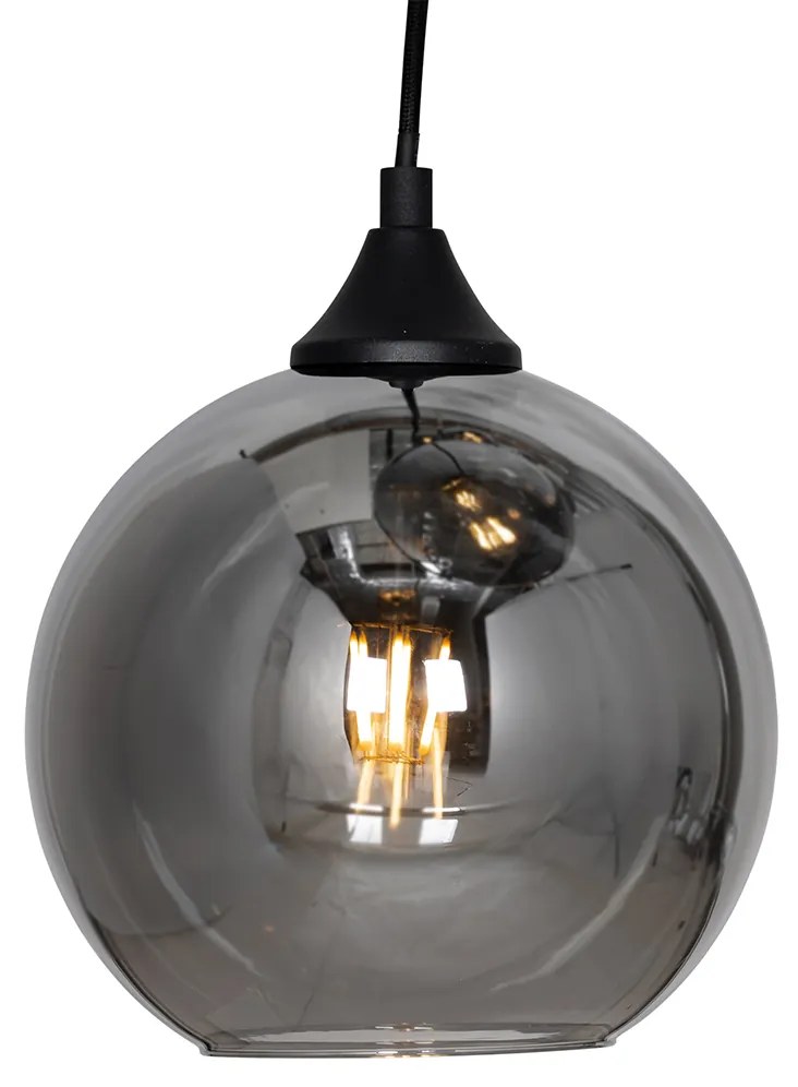 Lampadario Art Déco nero con vetro fumé rotondo 7 luci - Sandra