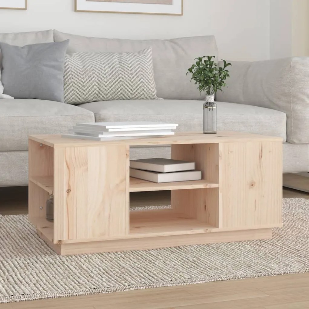 Tavolino Da Salotto 90x49x40,5 Cm İn Legno Massello Di Pino /
