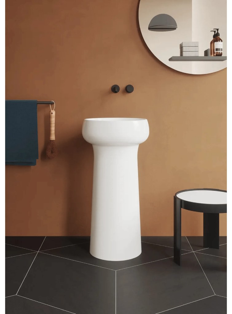 Lavabo Freestanding Con Scarico a Parete 40,5 Cm Azzurra Ceramica "Graal" Bianco Lucido