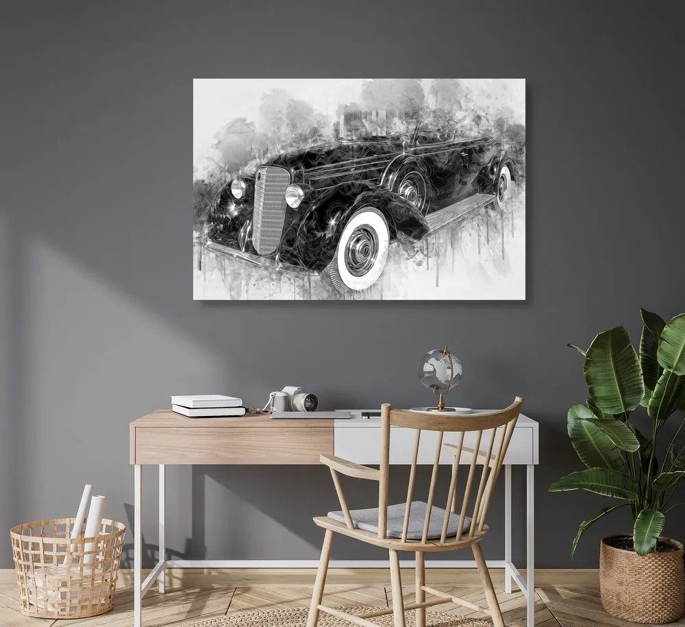 Quadro su tela – Auto retrò storica in bianco e nero