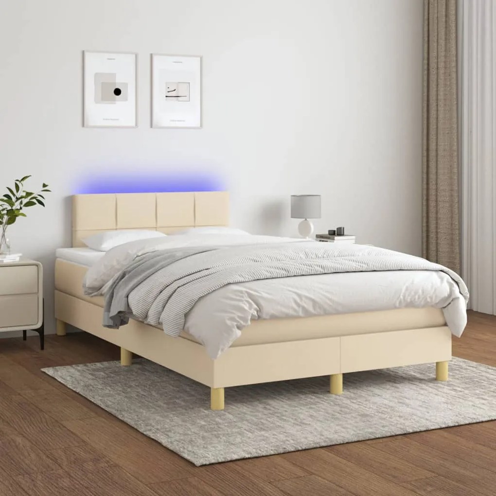 Letto A Molle Con Materasso E Led Crema 120x200cm İn Tessuto /