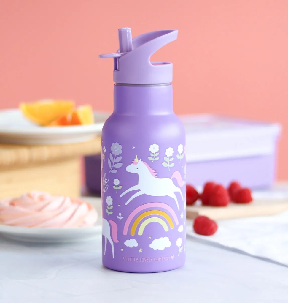 A Little Lovely Company - borraccia in acciaio inox, 350 ml - unicorni e arcobaleno