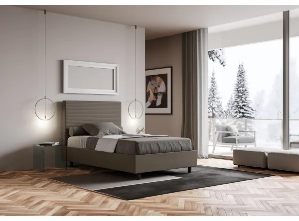 Letto matrimoniale francese contenitore imbottito 140x200 similpelle cappuccino Focus