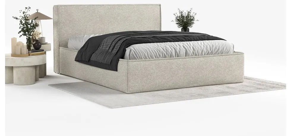Letto matrimoniale imbottito grigio chiaro con contenitore con rete inclusa 160x200 cm Lounge L – Maison de Rêve