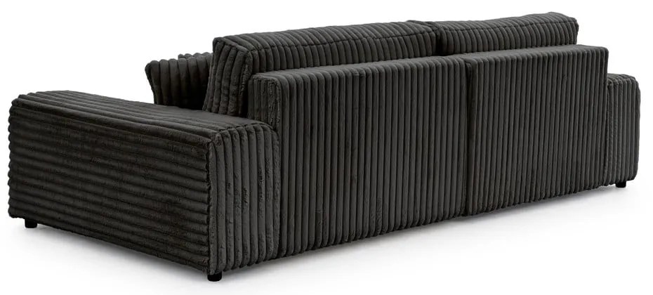 Divano angolare con penisola a sinistra grigio scuro e rivestimento in velluto a coste allungabile e con contenitore Sarina – Ropez