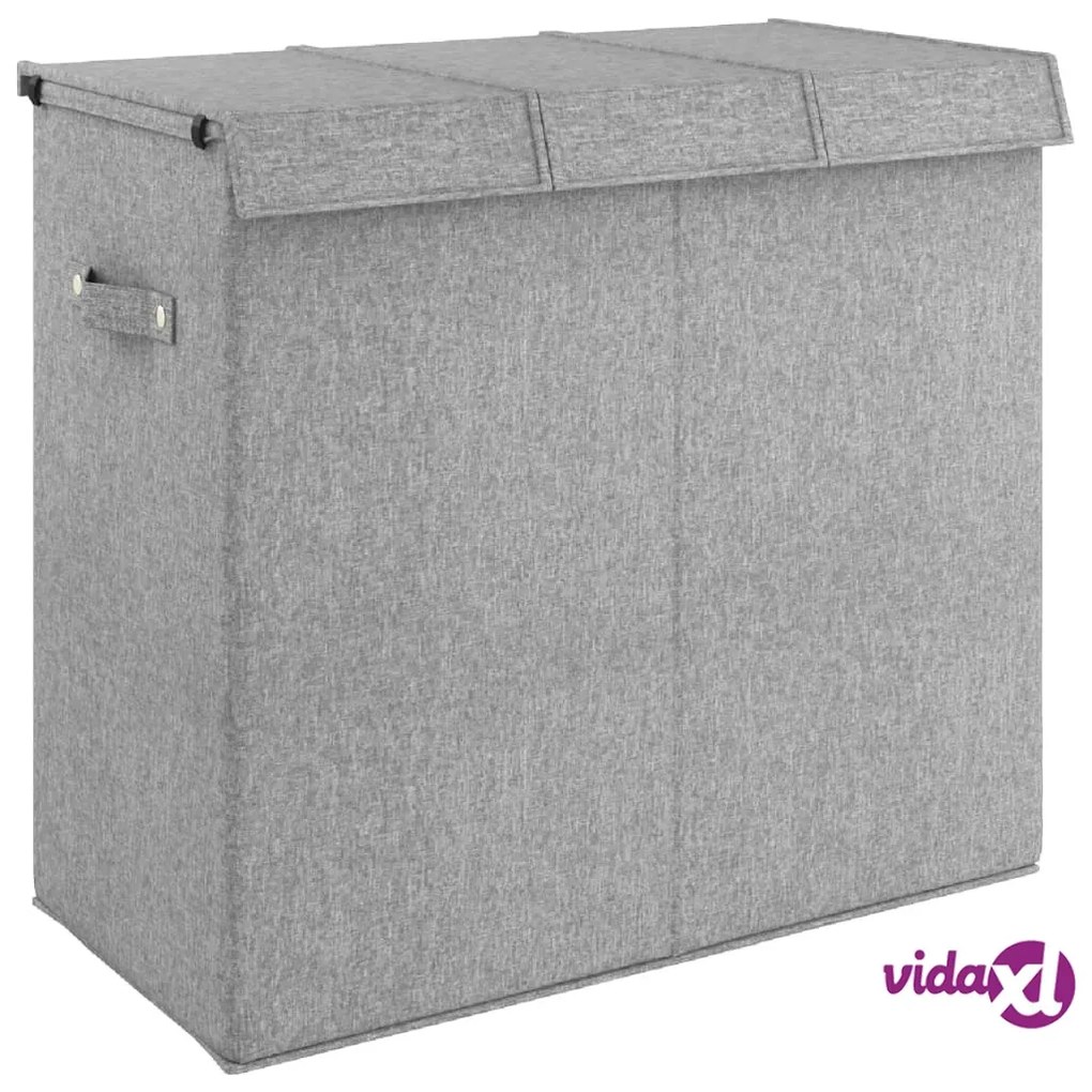 vidaXL Cesto Biancheria Pieghevole Grigio 64,5x34,5x59 cm Lino Finto