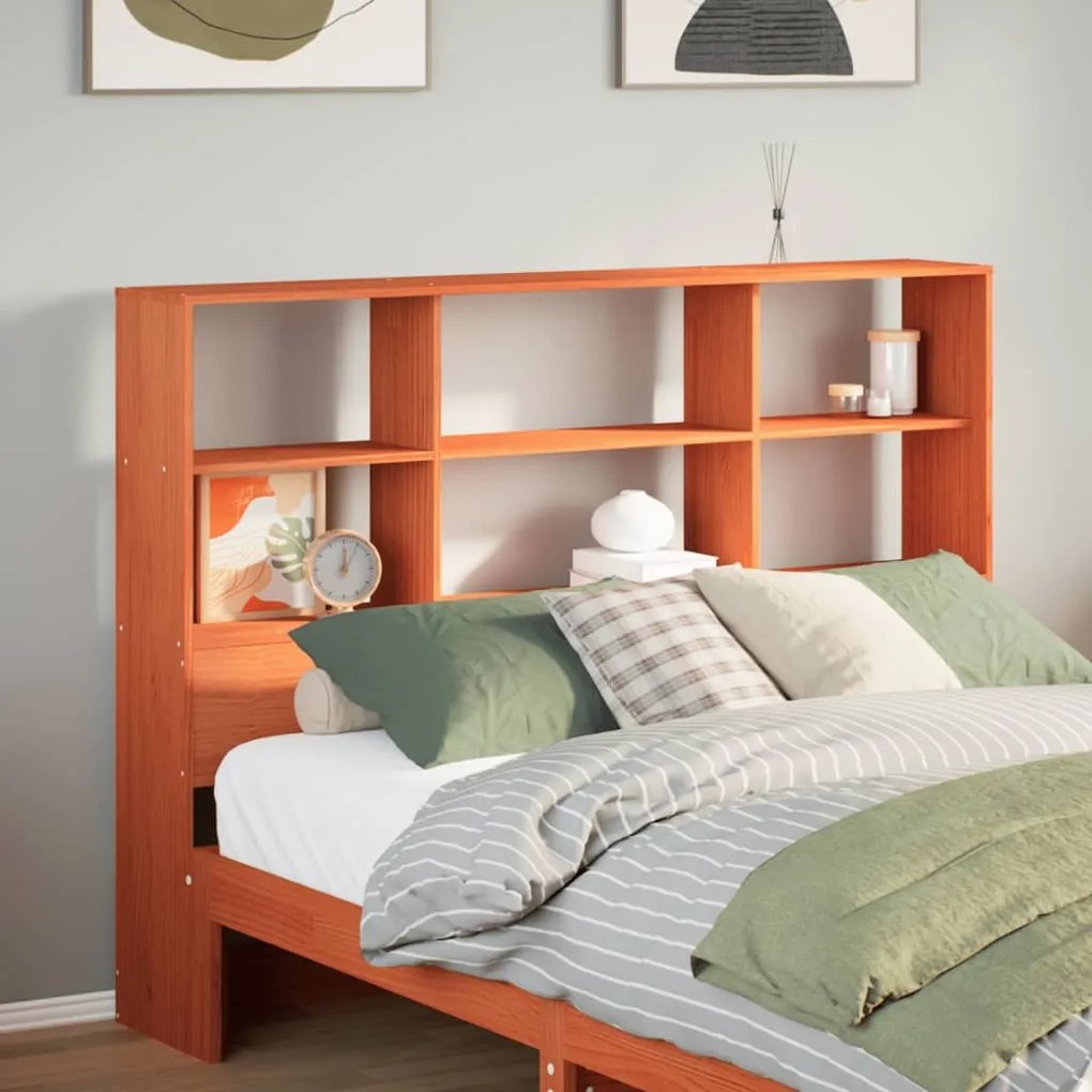 Testiera Con Scomparti Marrone Cera 150 Cm İn Legno Di Pino /