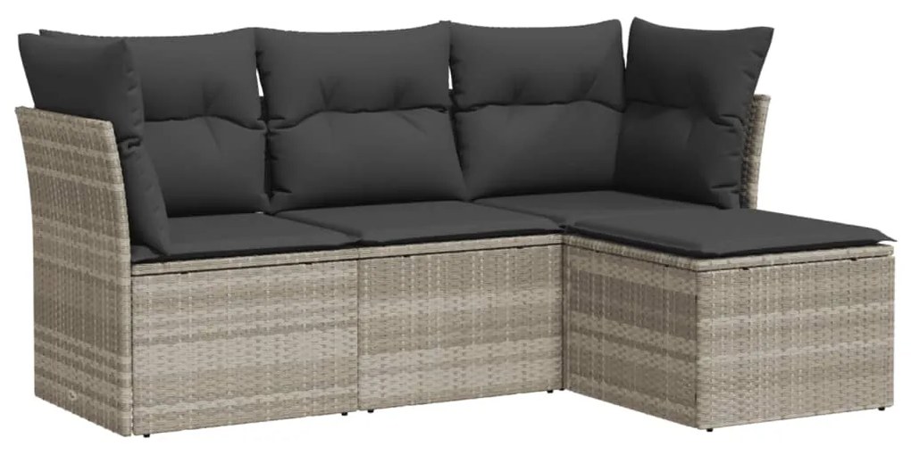 Set divano da giardino 4pz con cuscini grigio chiaro polyrattan