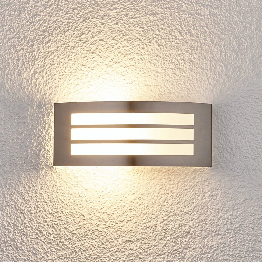 Applique da esterni Raja in look striato Lindby, Alluminio / Grigio / Zincato, Acciaio Inox, Moderno