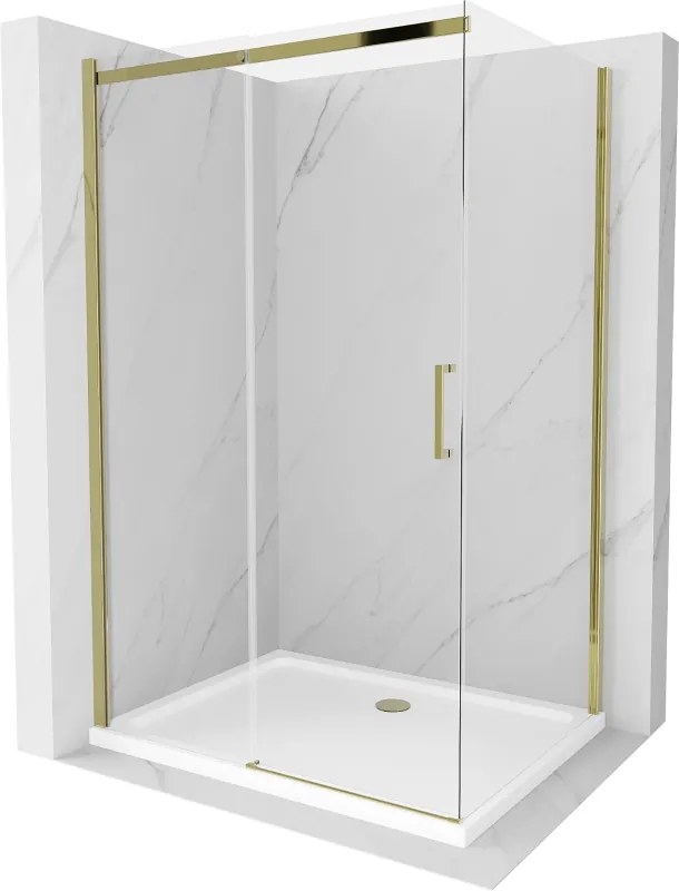 Mexen Omega cabina doccia scorrevole 120 x 90 cm, trasparente, dorata + piatto Flat - 825-120-090-50-00-4010