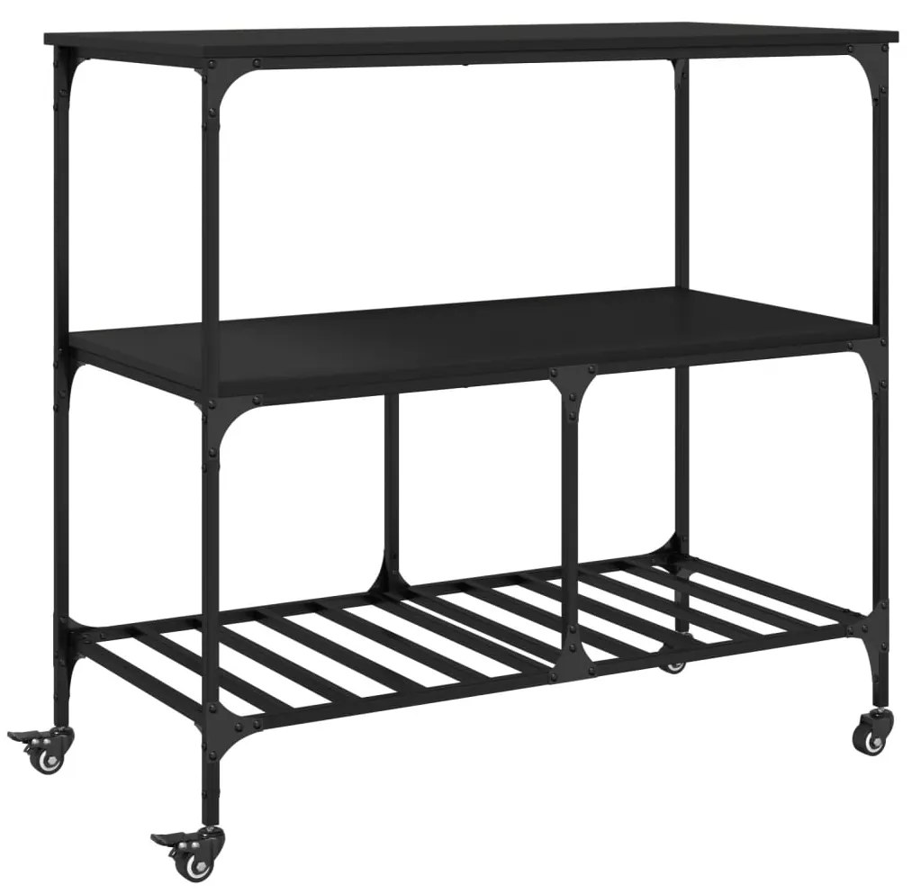 Carrello da cucina nero 100x50x95 cm in legno multistrato