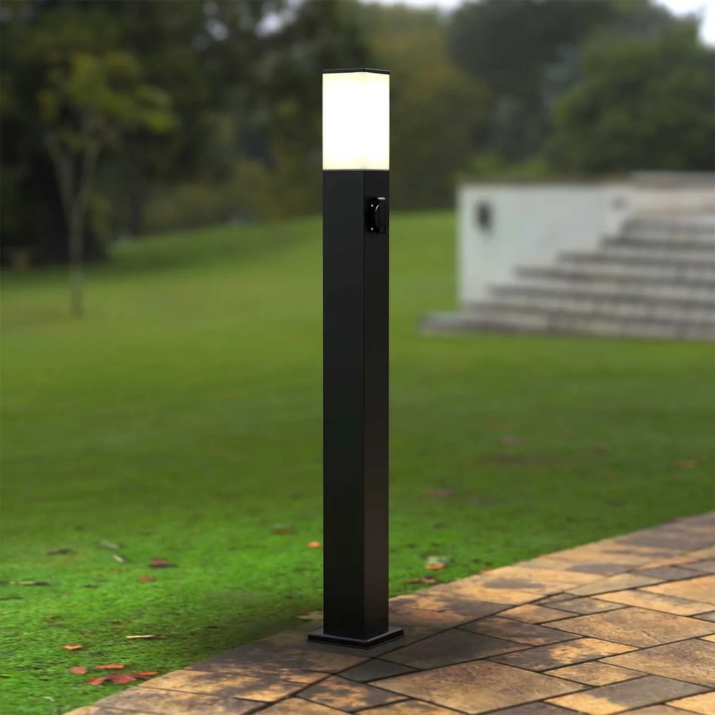 Paletto da giardino con Doppia Presa Corrente 1m Acciaio Nero E27