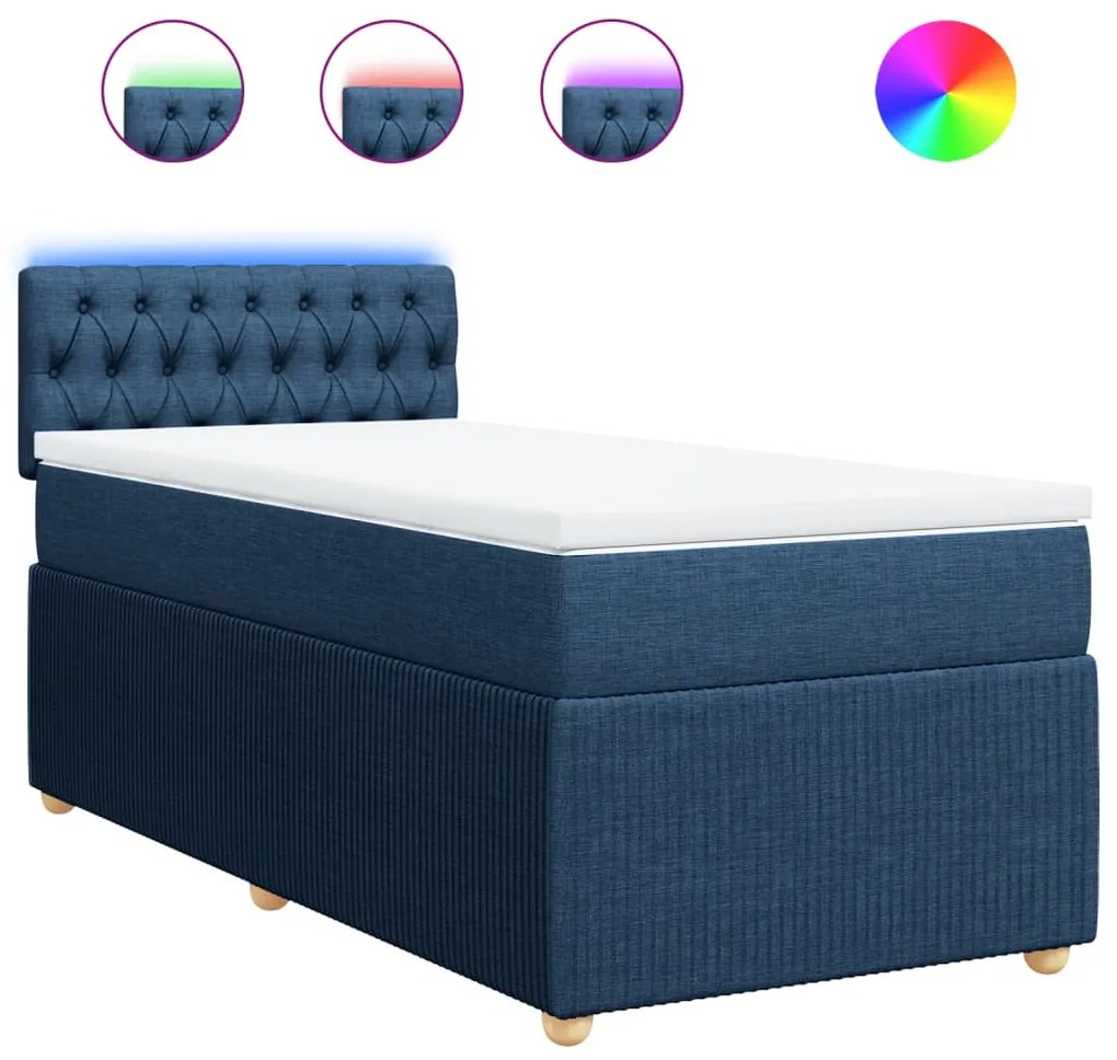 Giroletto a molle con materasso blu 100x200 cm in tessuto