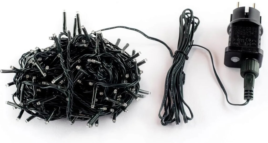 Catenaria Natalizia LED 8 GIOCHI DI LUCE 15m Cavo VERDE IP44 Luce BLU Colore Blu 460 - 465 °K