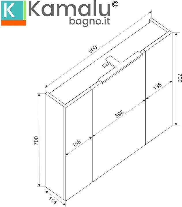 Kamalu - Specchiera bagno 80 cm a tre ante in rovere naturale | LAC-EFESTO-80