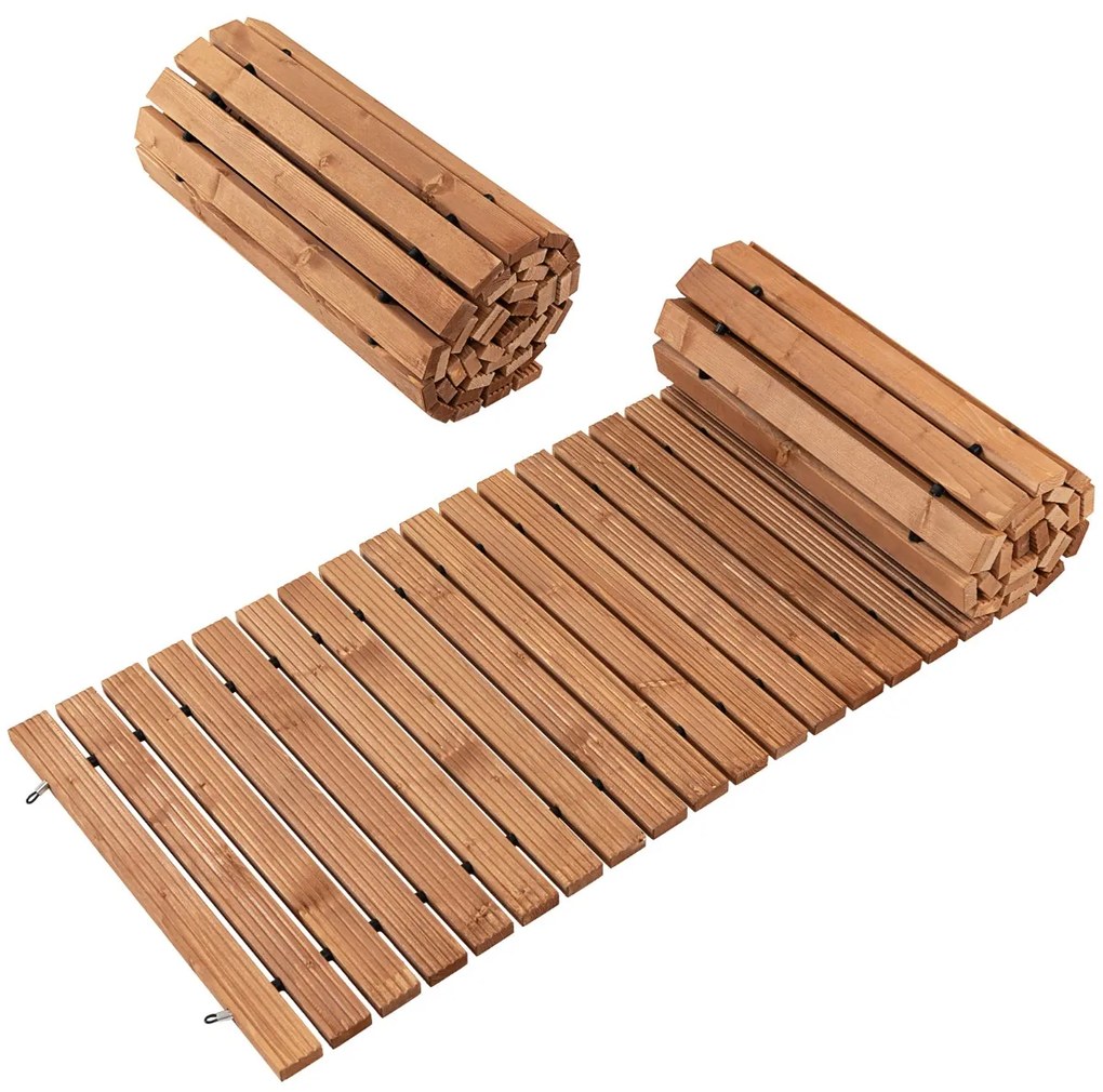 Costway Sentiero avvolgibile di legno per giardino, Vialetto con fil di ferro e consistenza antiscivolo 55cm