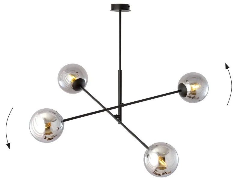 Lampadario a Sospensione in Acciaio e Vetro LINEAR 4 Nero 4xE14 Colore delle Sfere Grafite