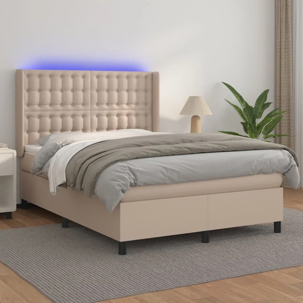 Giroletto molle materasso e led cappuccino 140x200cm similpelle