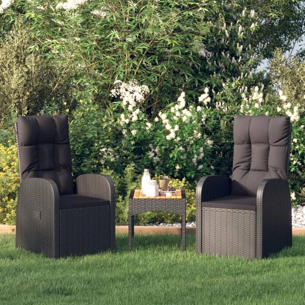Sedie reclinabili da giardino con cuscini 2pz nero polyrattan
